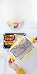 Detail of 304 stainless steel bento box with three compartments and leak-proof lid