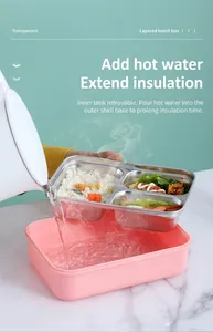Detail of pouring hot water into the pink bento box base for thermal heating function