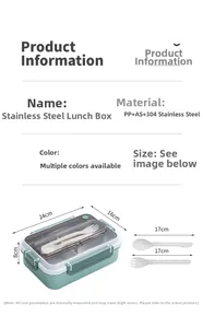 Detailed dimensions of 304 stainless steel lunch box with 24x16x8cm size specifications