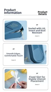 Detail of portable blue cutlery case with secure lid and smooth edges for travel