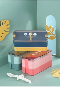 Boîte à déjeuner portable à trois couches avec verrous latéruax et ustensiles inclus