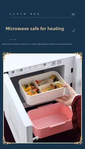 Placing a 3-compartment bento lunch box into the microwave for meal heating