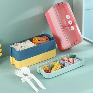 Boîte à Déjeuner Portable à 3 Couches en Plastique pour Étudiants Bureau Compatible Micro-ondes Matériau PP PS de Qualité Alimentaire Bento Box Avec Couverts