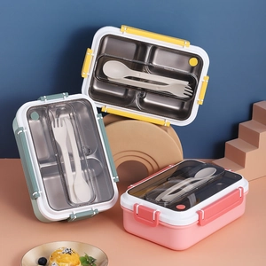 Three-layer 304 stainless steel lunch box with divided compartments and utensil storage