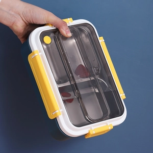 Insulated 304 stainless steel lunch box with divided compartments and secure buckle lid
