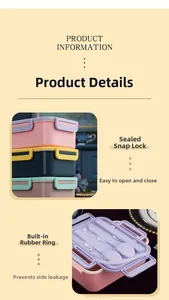 Detail of leak-proof silicone seal and secure side buckles on the plastic bento box