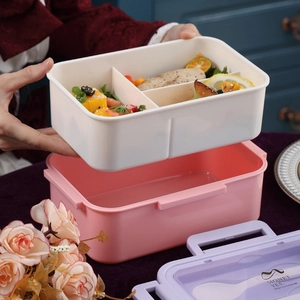 Fiambrera bento de tres compartimentos con cuchara y divisor para adultos y estudiantes
