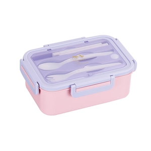 Fiambrera bento rosa y lila con cubiertos y tapa transparente para estudiantes y adultos