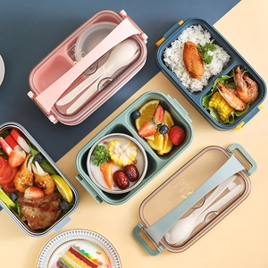 Boîte à lunch bento double couche avec compartiments et bol à soupe en métal pour adultes