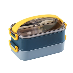 Boîte bento à double couche avec couverts intégrés et poignée portable bleu marine