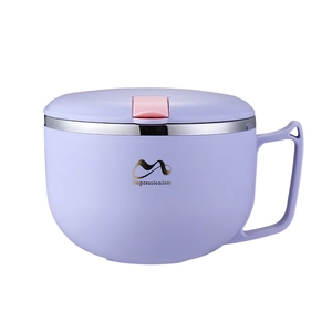 Insulated purple 304 stainless steel noodle bowl with handle and lid for students