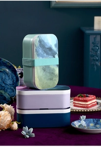 Portapranzo stile pittura a olio in verde e viola con cinghie elastiche di sicurezza