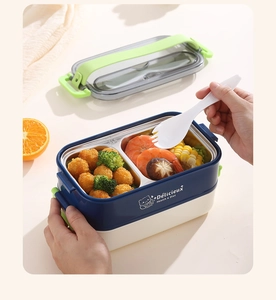 Détail du compartiment intérieur en inox 304 et couverts dans la boîte déjeuner