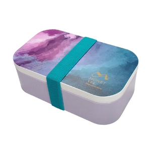 Portapranzo viola stile pittura a olio con fascia elastica e stampa di Monet