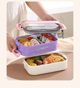 Détail de la boîte à déjeuner double couche en inox 304 avec couverts et poignée