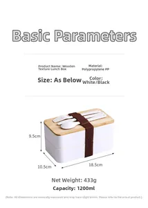 Double-layer bento box with bamboo-style lid, 1200ml capacity and matching cutlery set