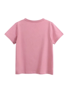 Back view of light pink short sleeve cotton T-shirt for girls in minimalist design