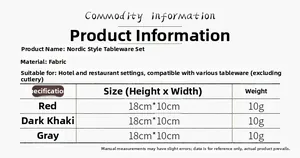 Tabla de tallas para fundas de cubiertos de Navidad nórdicas en rojo, caqui y gris