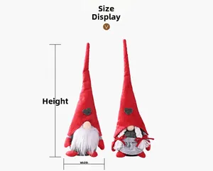 Detailed size display of plush Christmas gnomes with heart patterns on tall pointed hats