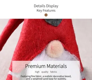 Macro detail of Christmas gnome showing red felt hat with heart and soft white faux beard