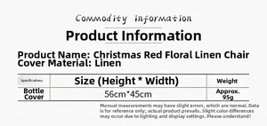 Detailed size chart for Christmas linen chair cover showing 56x45cm product dimensions