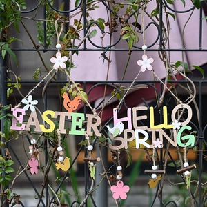 Easter Wooden Letter Board Hanging Ornament Hello Spring Wood Sign Decoration For Home Garden Party Wall Porch Decor