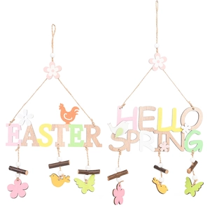 Easter and Hello Spring wooden letter hanging ornaments with birds and floral designs