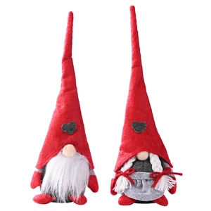 Standing Christmas faceless gnomes set with red heart hats and white plush beards