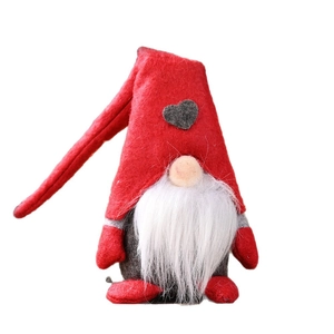 Christmas standing heart gnome plush decoration in festive red and grey knitted felt