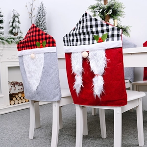 Coprisedie Gnomo Di Natale Tessuto Non Tessuto Cappello Scozzese Vecchio Senza Volto Per Decorazioni Per Feste In Sala Da Pranzo