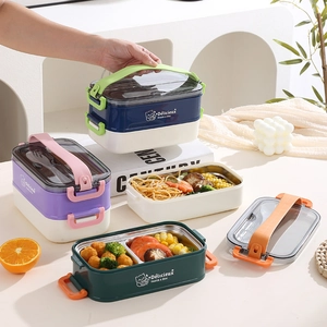 Boîte à Déjeuner Double Couche en Acier Inoxydable 304 PP Bento Box Portable Avec Poignée Compartiment Couverts Pour École Bureau Voyage