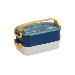 Boîte à déjeuner double couche en acier inoxydable avec poignée et compartiment couverts