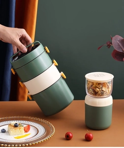 Boîte à lunch empilable en acier inoxydable 304 avec poignée et fermoirs de sécurité