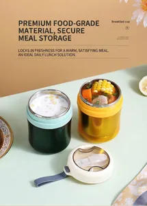 Detail of 304 stainless steel insulated soup cups with cutlery storage lids