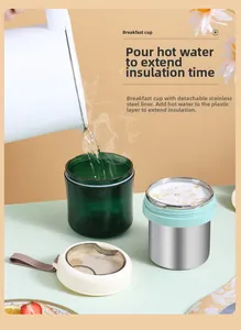 Detail of pouring hot water into the insulated breakfast cup for enhanced thermal retention