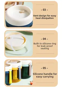 Details of thermal soup cup with air vent, silicone seal ring and portable handle