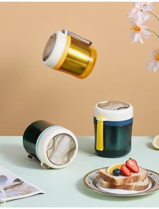 Floating portable 304 stainless steel insulated soup mugs with lid and foldable cutlery