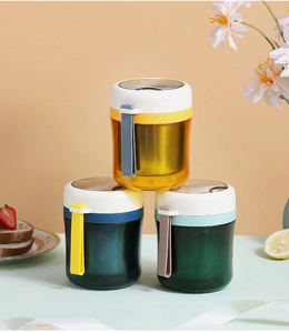 Three-color portable 304 stainless steel insulated soup cups with silicone handles