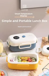 Detail of insulated lunch box featuring a digital temperature display on the lid