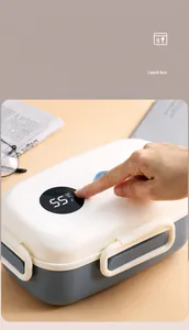 Smart lunch box detail showing LED touch screen displaying real-time food temperature