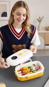 Detail of insulated lunch box with digital temperature display showing 55°C on lid
