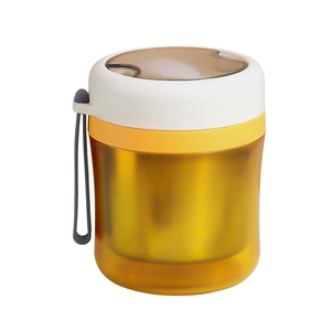 Portable 304 stainless steel insulated soup cup with handle and clear amber lid