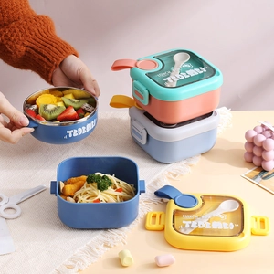 Boîte à déjeuner pour enfants en acier inoxydable avec compartiments et porte-cuillère
