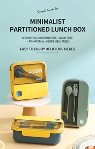 Detail of microwaveable bento box with built-in cutlery compartment and 1100ml capacity