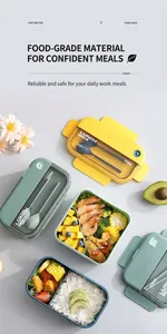 Detail of 1100ml bento box with dividers and cutlery set in various colors