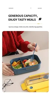 Detail of 1100ml dual-compartment lunch box with cutlery storage and yellow lid