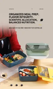 Detail of 1100ml multi-compartment bento box with lid storage for utensils
