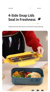 Detail of 1100ml bento box featuring four-sided locking lid and built-in cutlery storage