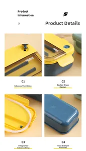 Detail view of 1100ml bento box showing silicone vent, sealing buckle, and gasket