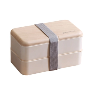 Portapranzo giapponese a due strati con coperchio effetto legno e fascia